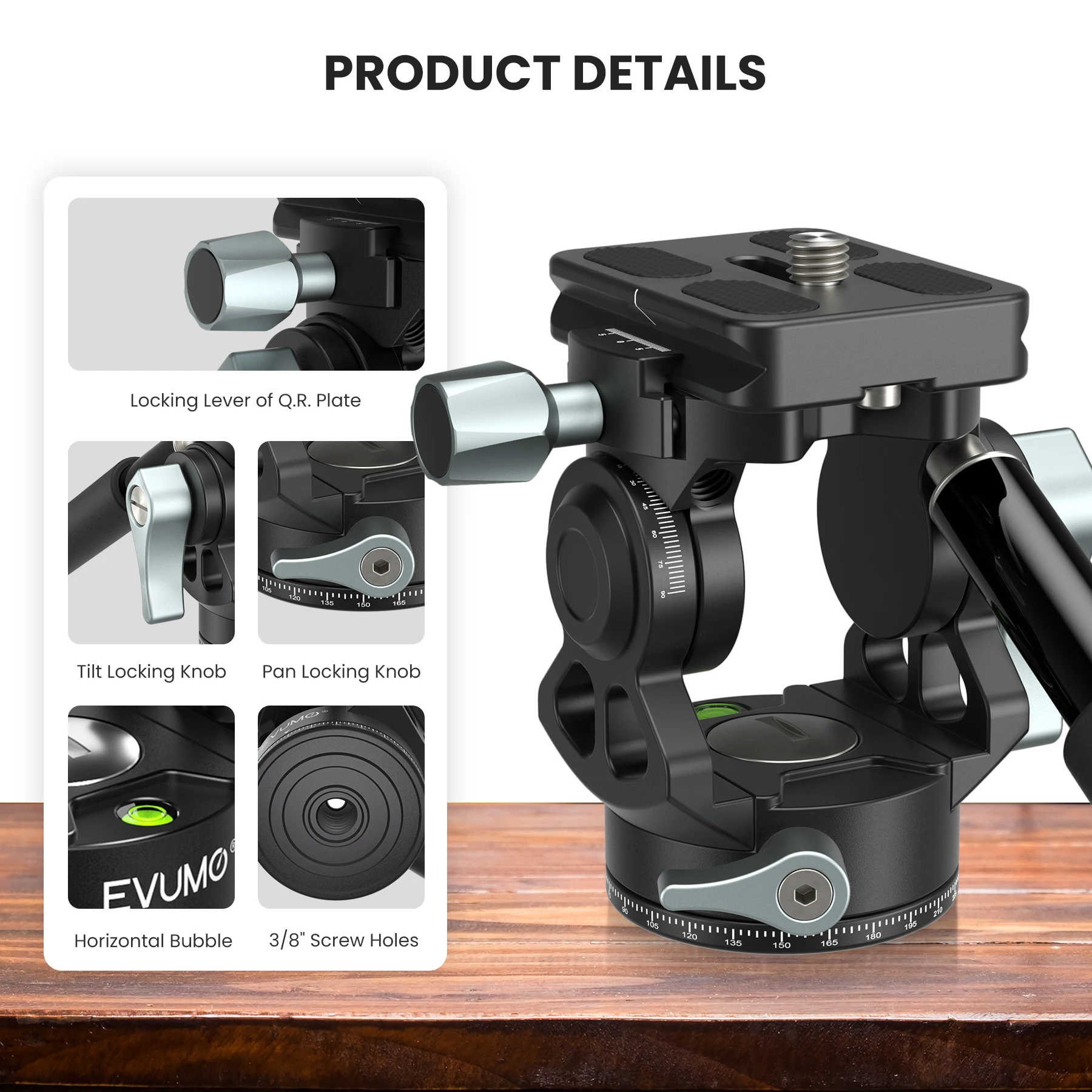 Camera Fluid Head EVUMO H3 Mini Hollow Video 360&deg; Double Panoramic Shooting Handle Adjustable Lightweight Portable