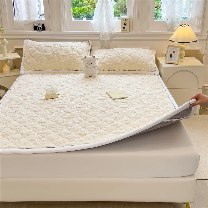 Jacquard Mattress Velvet Bed Mat Cover Warm Bedsheet Simple Style Mattresses Home Topper Mattress топпер матрас (No Pillowcase)