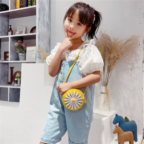 귀여운 작은 데이지 소녀 작은 어린이 숄더백, 패션 PU 가죽 공주 미니 메신저 백, 동전 지갑 지갑 핸드백 3