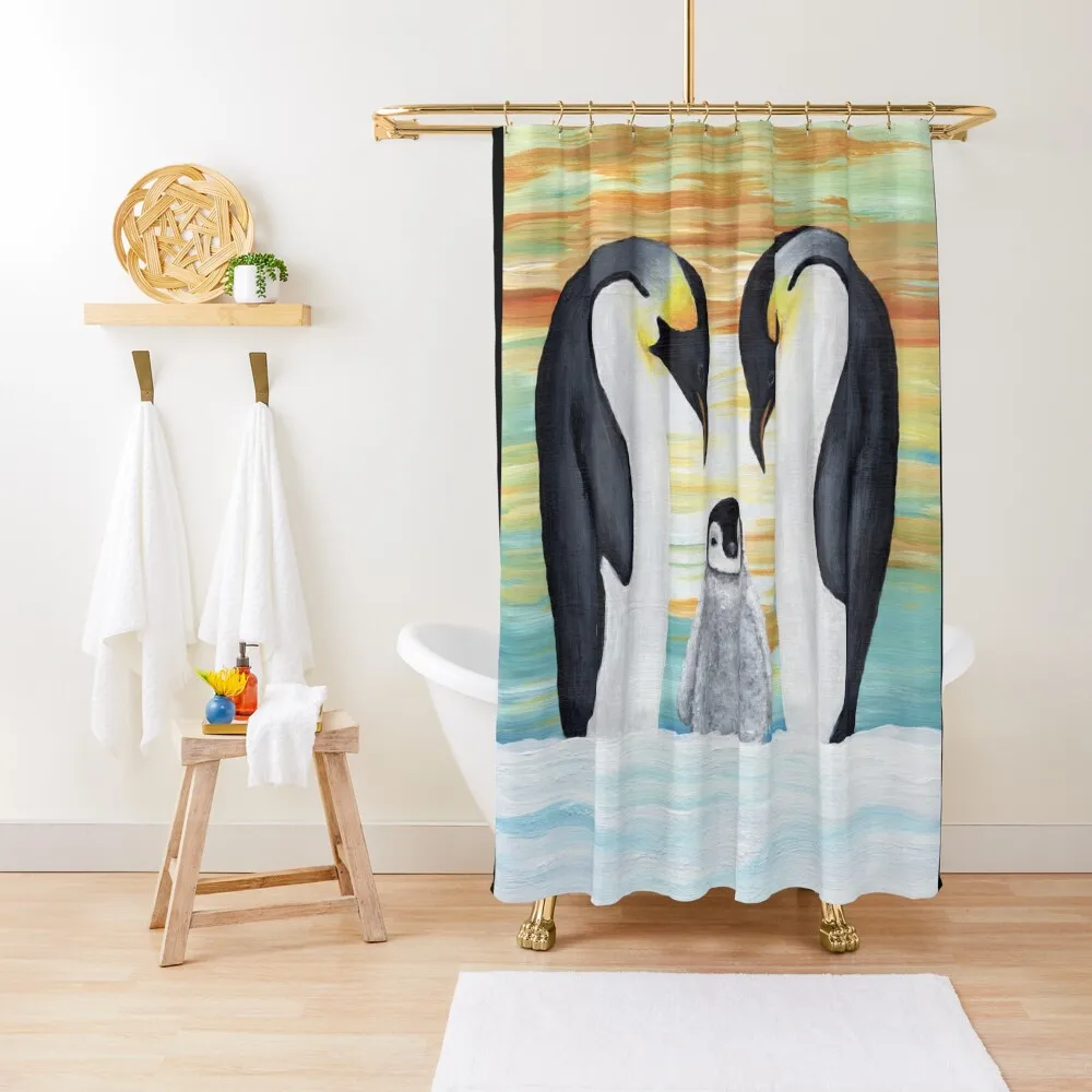 

Penguin Family Baby Painting Shower Curtain Set For Bathroom Shower Set Curtain
