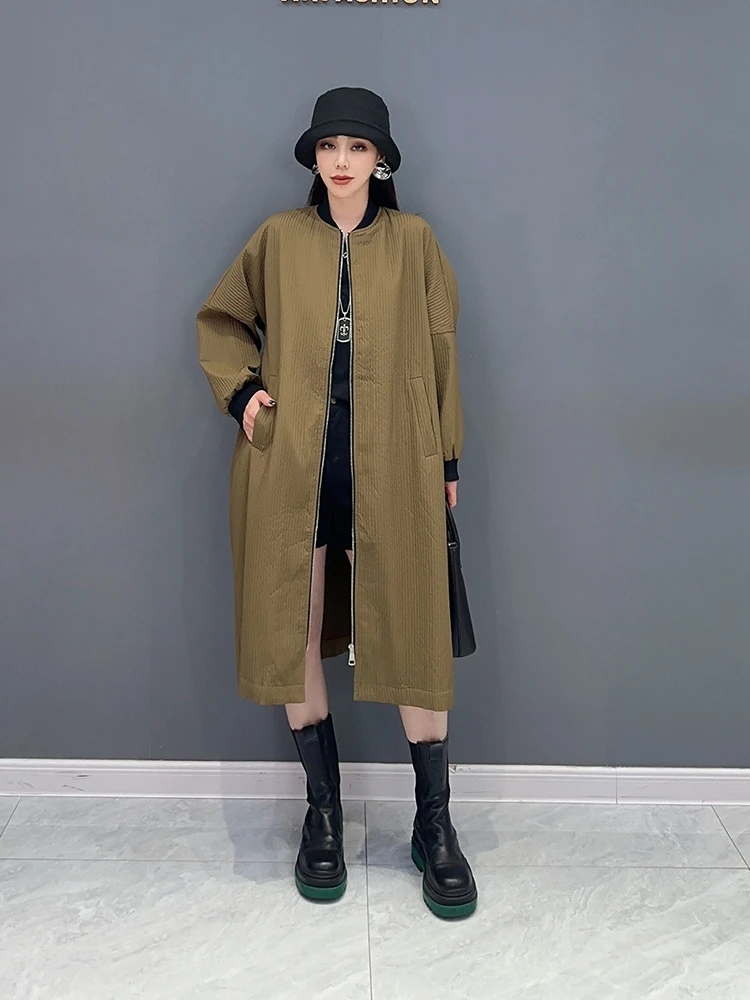 

SuperAen 2024 Winter New Korean Style Solid Color Long Women's Cardigan Windbreaker Coat