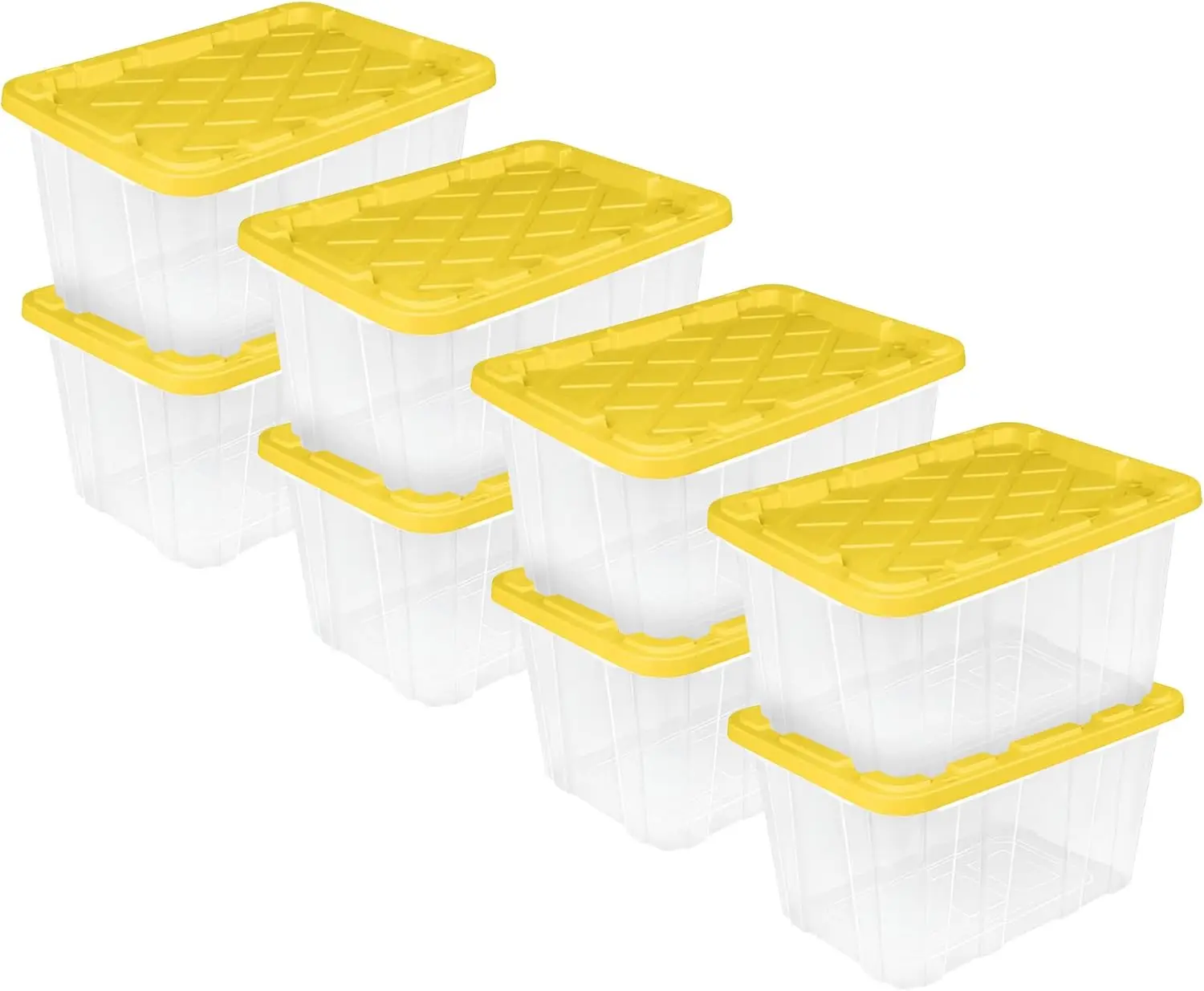 8 Pack Industrial Storage Box with Comfort Carrying Handles, 27 Gal, Yellow