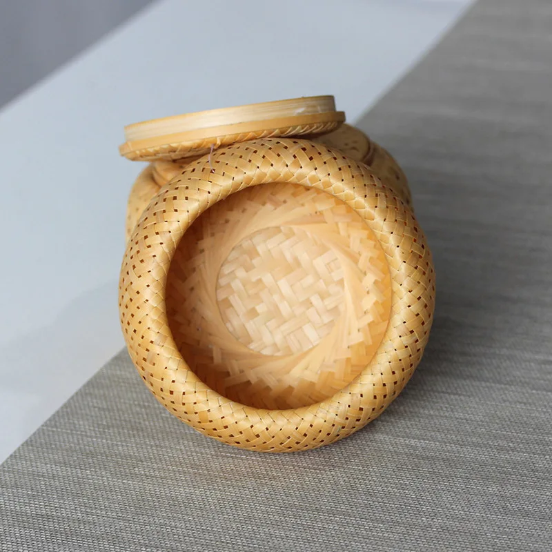 Bamboo woven small basket double-layer hollow small mini box bamboo woven packaging box creative flower pot bamboo tea jar