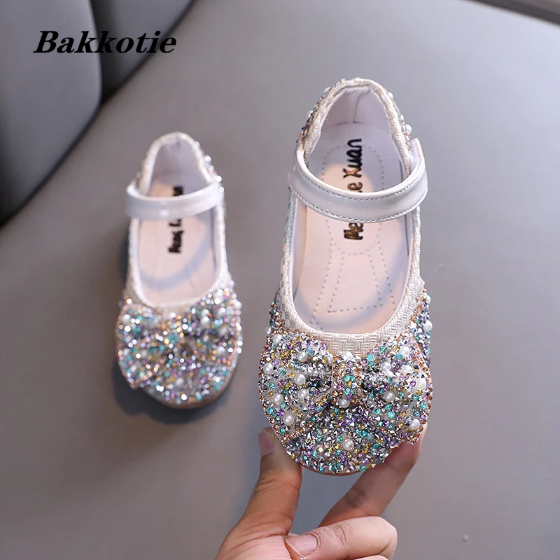 For Girls Shoes Spring Kids Fashion Sandals PU Brand Rhinestone Glitter Princess Toddler Dress Party Dance Flats Baby Shoes
