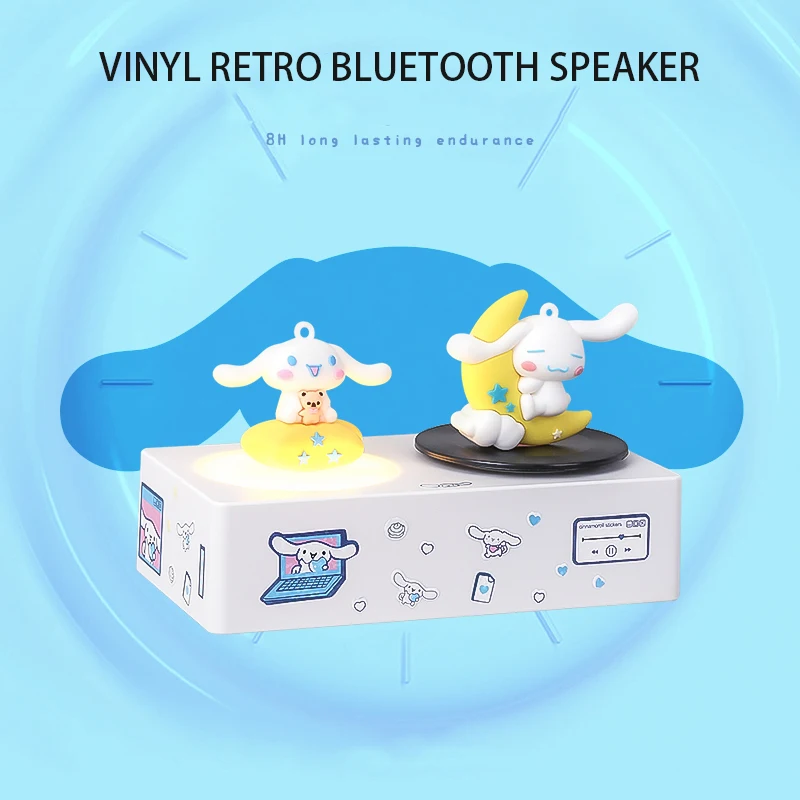 

Sanrio Cinnamoroll Vintage Record Player Usb Charging Bluetooth Speaker Night Light Rotary Record Diy Sticker Doll Ornaments