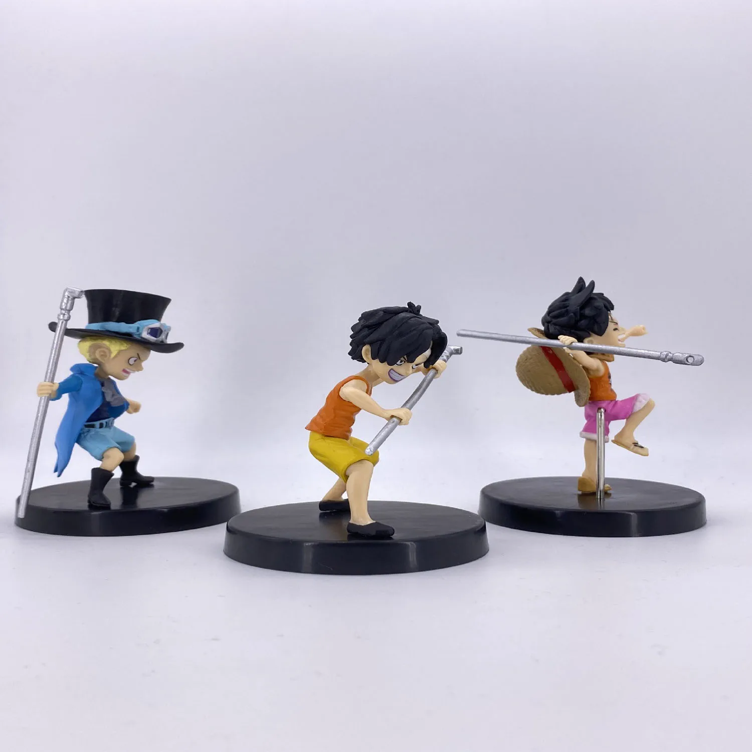 3Pcs/Set Anime One Piece Luffy Ace Sabo Figurine With Stick