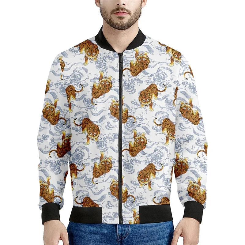 thumbnail image 1 of Chaqueta de vuelo para hombre y mujer, novedad de 2024, con estampado 3D de tigre de Harajuku, estilo hip hop callejero, chaquetas de bombardero con cuello alto, camisetas de manga larga, 1 of 5