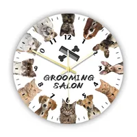Cat And Dog Grooming Salon Personalized Print Wall Clock for Vet Clinic Pet Groomer Shop Decorative Wall Sign Silent Wall Watch 1