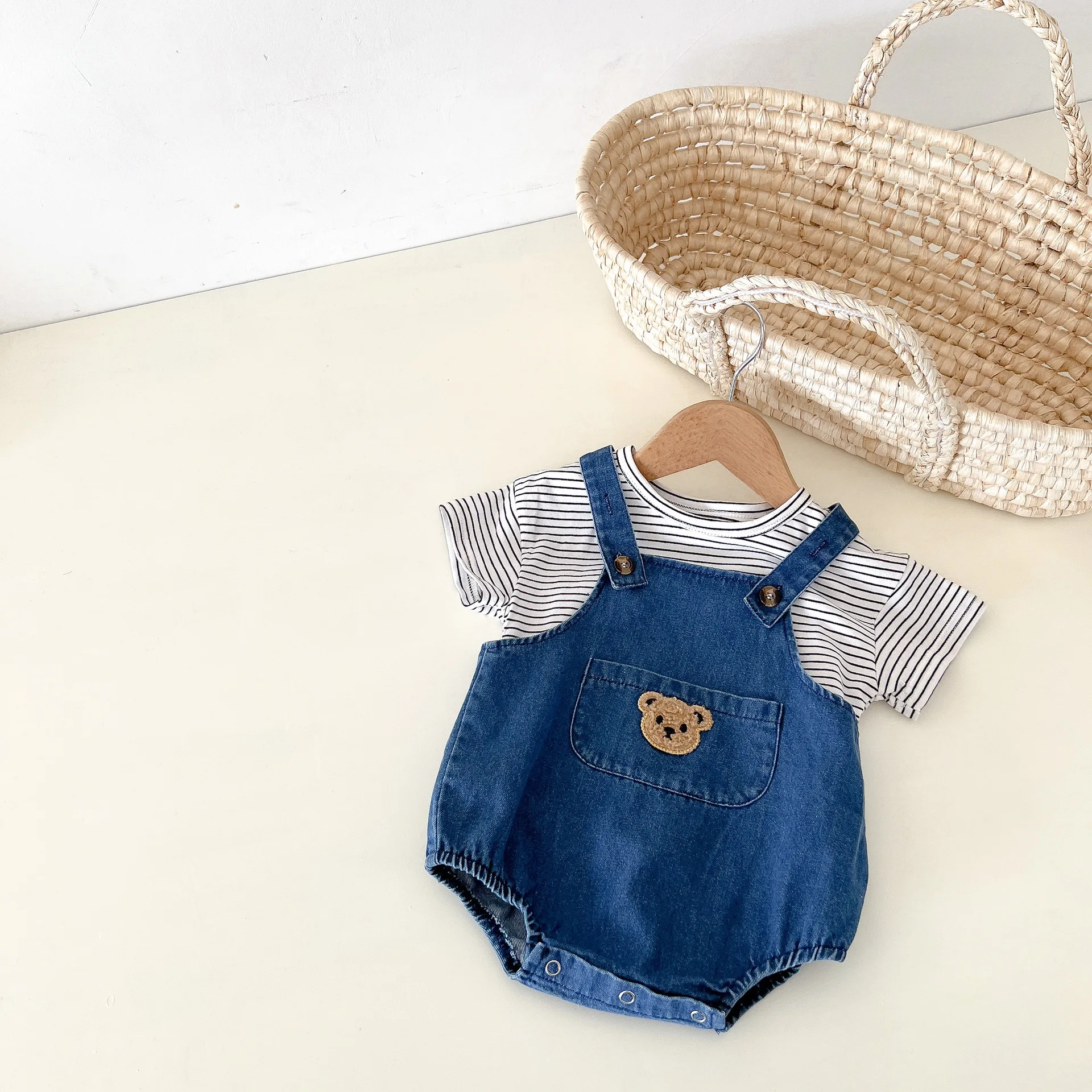 MILANCEL 2022 Summer Baby Clothing Set Toddler Girls Striped Tee and Denim Bodysuits 2 Pcs Boys suits baby floral clothing set