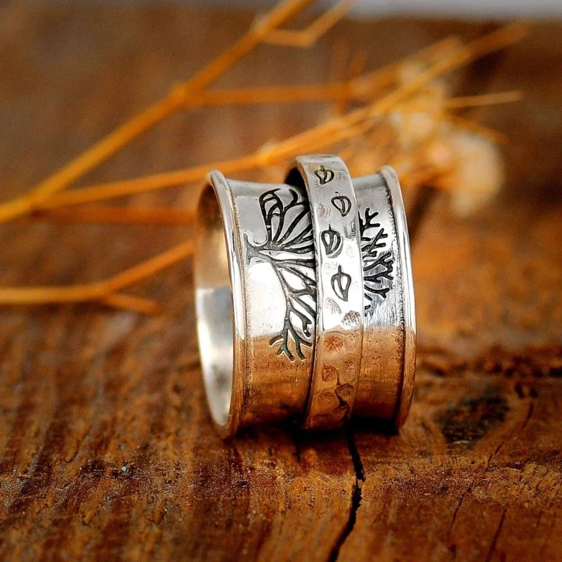 New Retro Creative Spinner Rotate Life Tree Ring for Women Men Retro Punk Geometric Carved Leaf Ring Женская Бижутерия Тренд