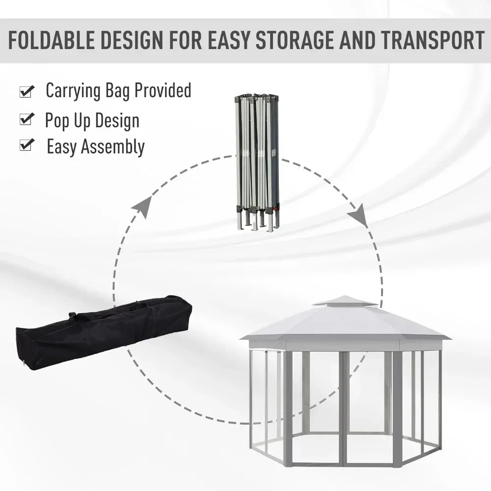 Gazebo 13' X 13' Pop Up Canopy, Hexagonal Canopy Shelter With 6 Zippered Mesh, Event Tent With Strong Steel Frame For Canopy 3