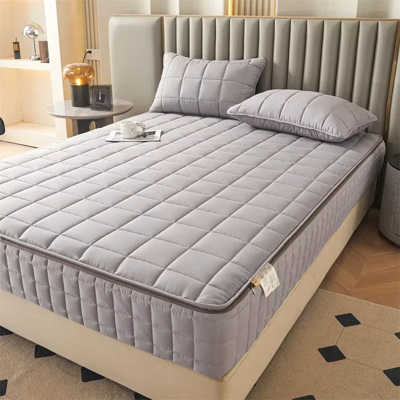 6-Sides Full Enclosed Thicken Fitted Sheet Mattress Cover with Zipper Custom Size Quilted Bed Sheet Anti-mite Mattress Protector 5
