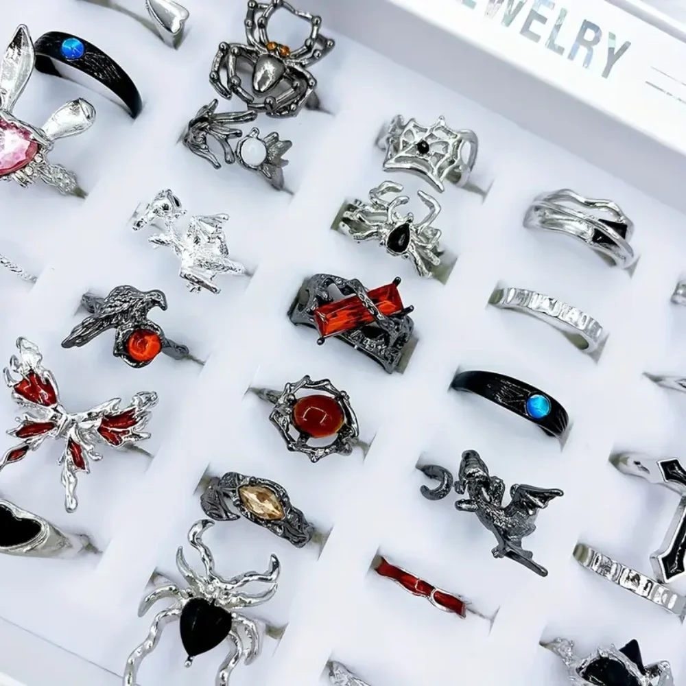 10/20Pieces Retro Gothic Spider Butterfly Halloween Ring Set For Women Men Mix Style Vintage Jewelry Party Gifts 6