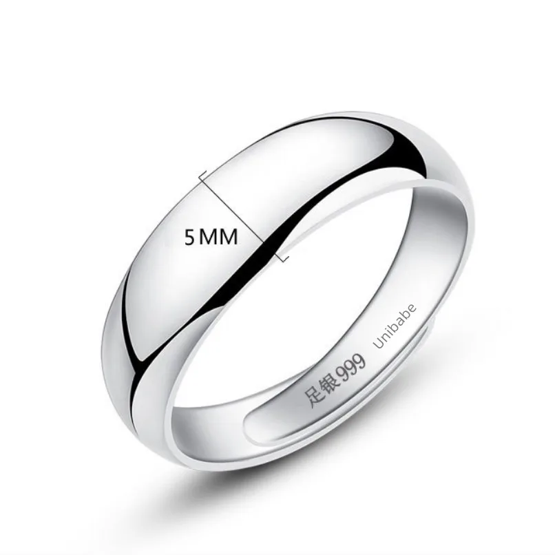 Unibabe 100% Real 999 Pure Silver Jewelry Simple Open Ring For Women ...