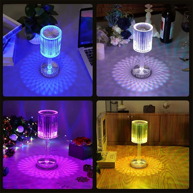 Diamond Crystal LED Table Lamp Projection Decoration Night Light Desk Lamps For Bedroom Bedside Bar Lighting Fixtures Night Lamp 6