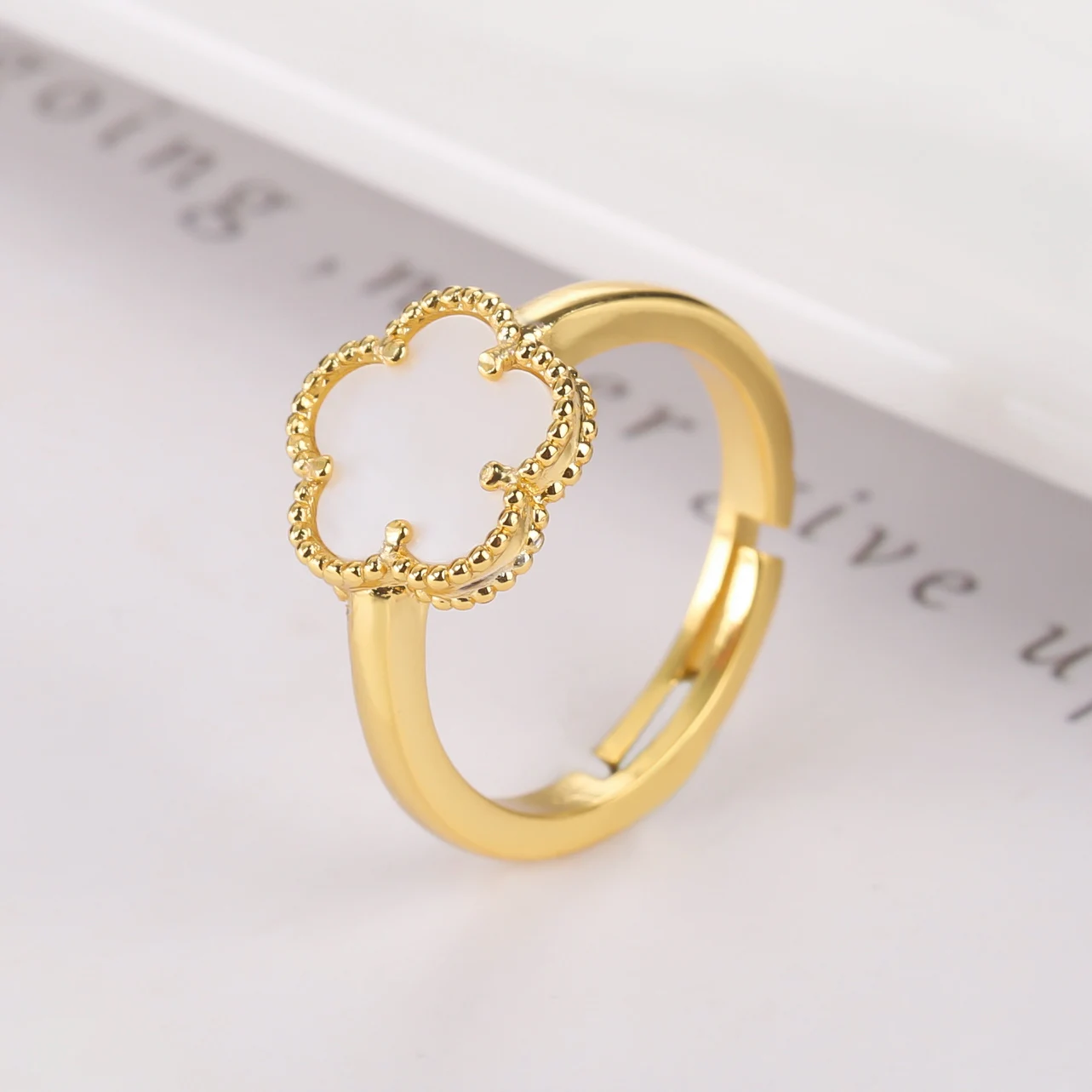 9-Color Minimalist Shell Natural Stone Plant Flower Ring With Adjustable Opening For Women's Luxurious Temperament natural stone ring