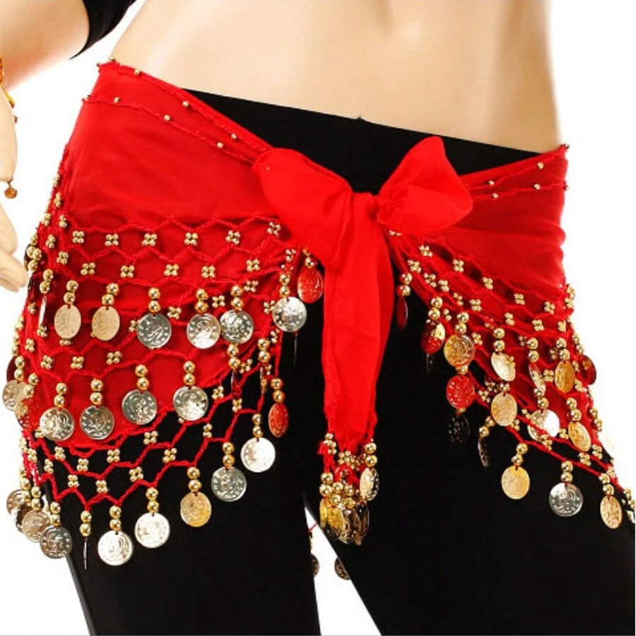 1 قطعة فستان الرقص الشرقي ، وشاح الورك ، الذهب الرقص الشرقي التفاف فستان حزام عملة حزام الرقص أداء زي مهرجان حفلة الهالوين
