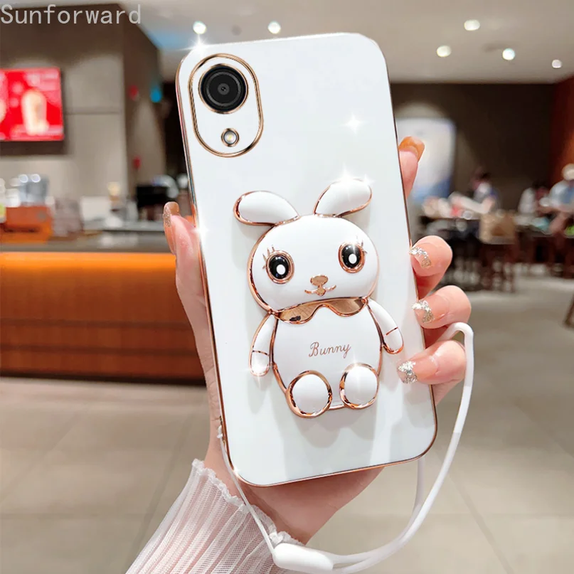 Charming Rabbit Phone Case with Plating Cover, Lanyard, and Stand