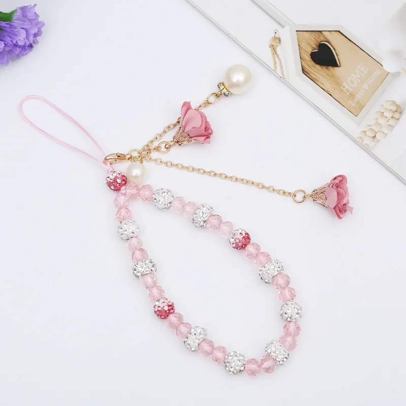 

Crystal Beads Flower Chain Mobile Beads For Braclets Anti-Lost Hand Wrist Strap Hanging Rope Strap Pendant