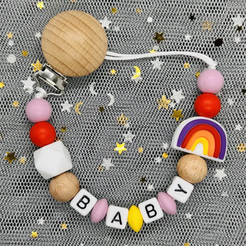 Pacifier Clip Personalized Baby Name Silicone Rainbow Chain Teething Toys BPA Free Newborn Gift teething toys pacifier clip pacifier chain pacifier accessories teether clip baby silicone accessories