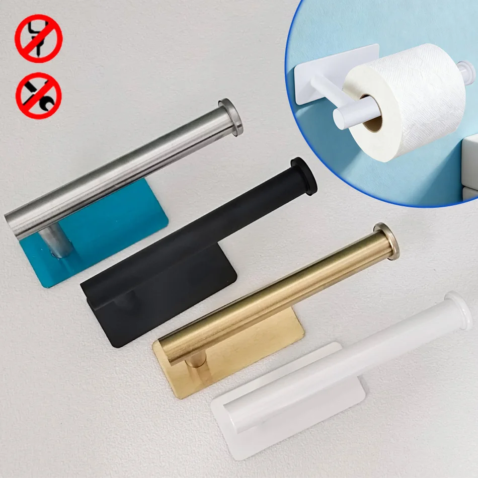 Stainless Steel Paper Holder Adhesive Wall Mount Stand Kitchen Bathroom Toilet Paper Towel Tissue Roll Shelf paper towel holder