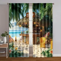 2pc,  Window Drapes Flower Beach Cottage Landscape Map Blackout  Polyester Birthday Party Applies to Seasonal Decorations 1
