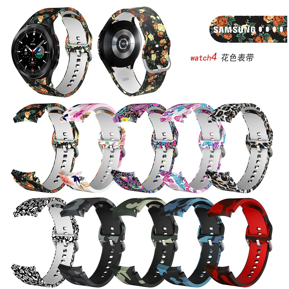 Banda de silicone impressa para Samsung Galaxy Watch 4, pulseira clássica, 42mm, 46mm, 6, 5, 4, 40mm, 44mm