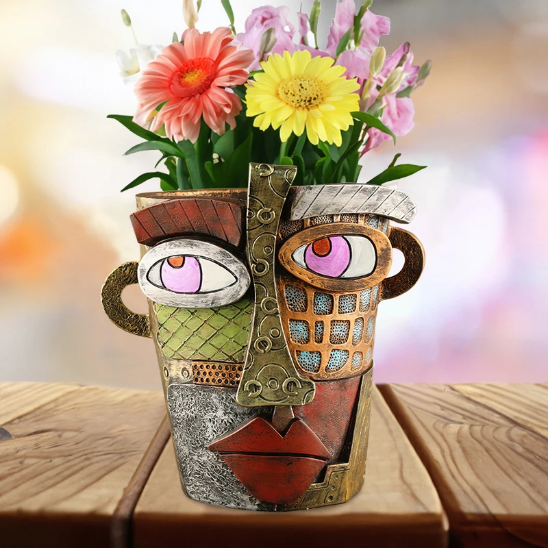 Resin Retro Face Abstract Art Succulent Flower Pots Ornament Antique Flower Vase Potted Plan Container flower pot,flower vase,hydroponic flower pot,plant pot