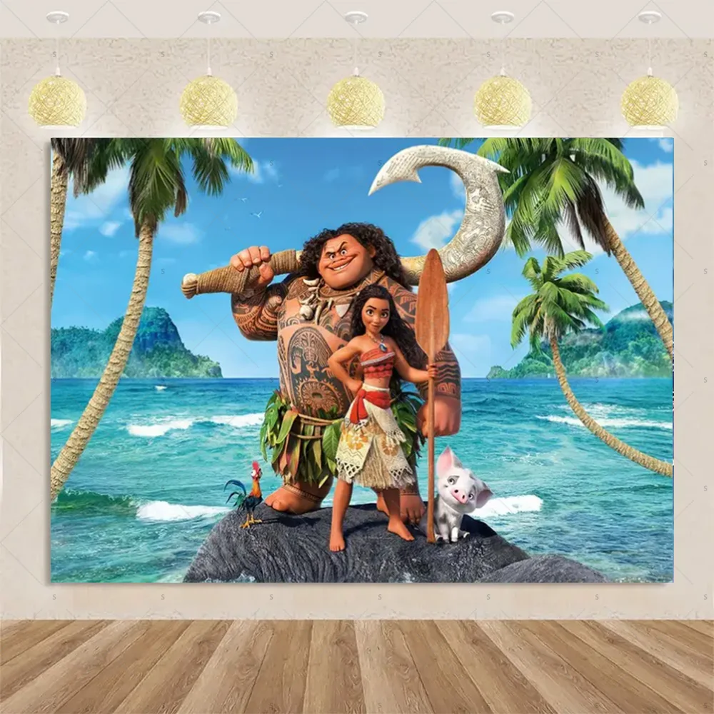 Moana Theme Background Banner Girls Birthday Party Decorations Iconic Brand Princess Backdrop Baby Shower Supplies Photo Shoot Props