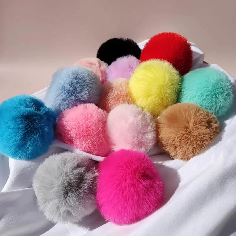 Fluffy Plush Balls Faux Fur Pompom DIY Ring Keychain Shoes Hats Pom Pom Sewing Crafts Accessories Materials 5PCS 5cm