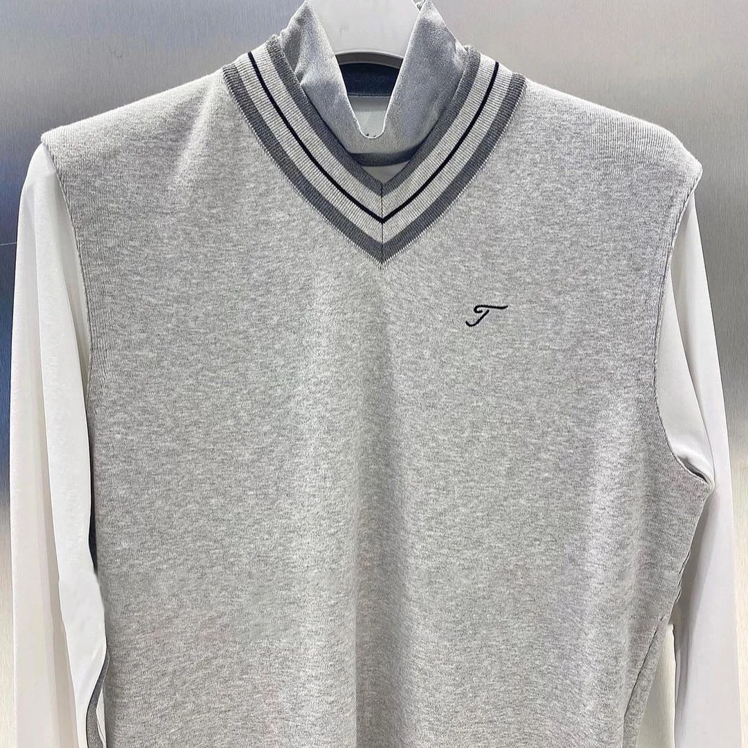 New Golf Vest for Men Autumn Winter Warm Knit Vest Men's Golf Wear V Neck Vest Golf Apparel Korean