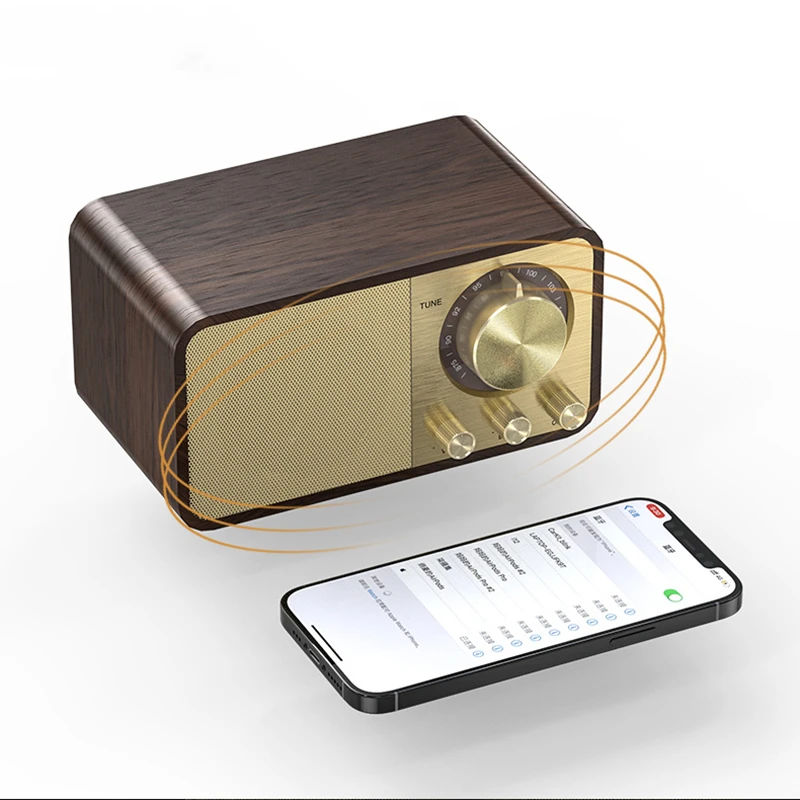 Bluetooth Speaker Portable Speaker Audio Speakers Wooden Bluetooth-Compatible 5.0 Speaker Retro Classic Soundbox Stereo Surround Super Bass Subwoofer AUX FM Radio For Computer PC