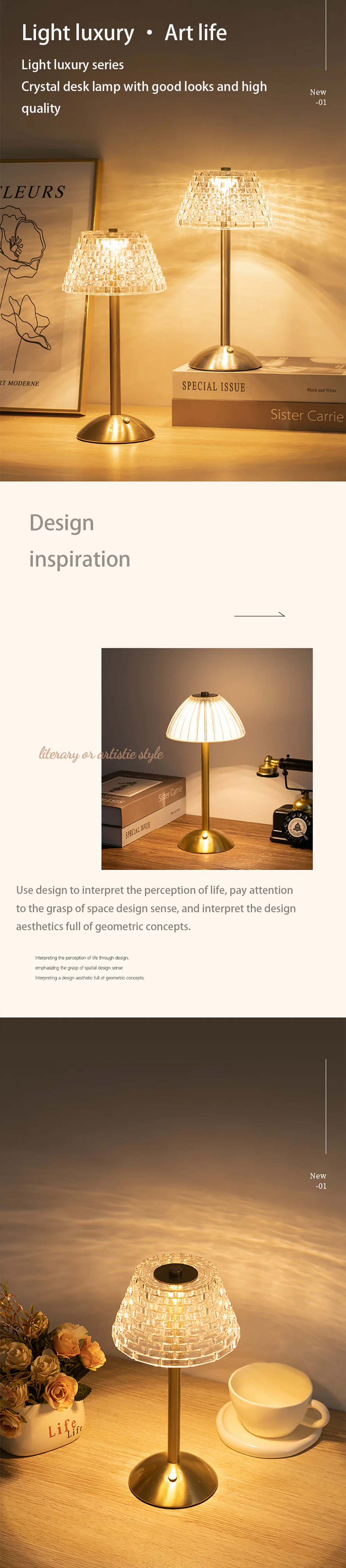 Lampada da tavolo a LED in cristallo ricaricabile a 3 colori con luce notturna dimmerabile al tocco per camera ristorante bar caffetteria decorativa_voghion.com