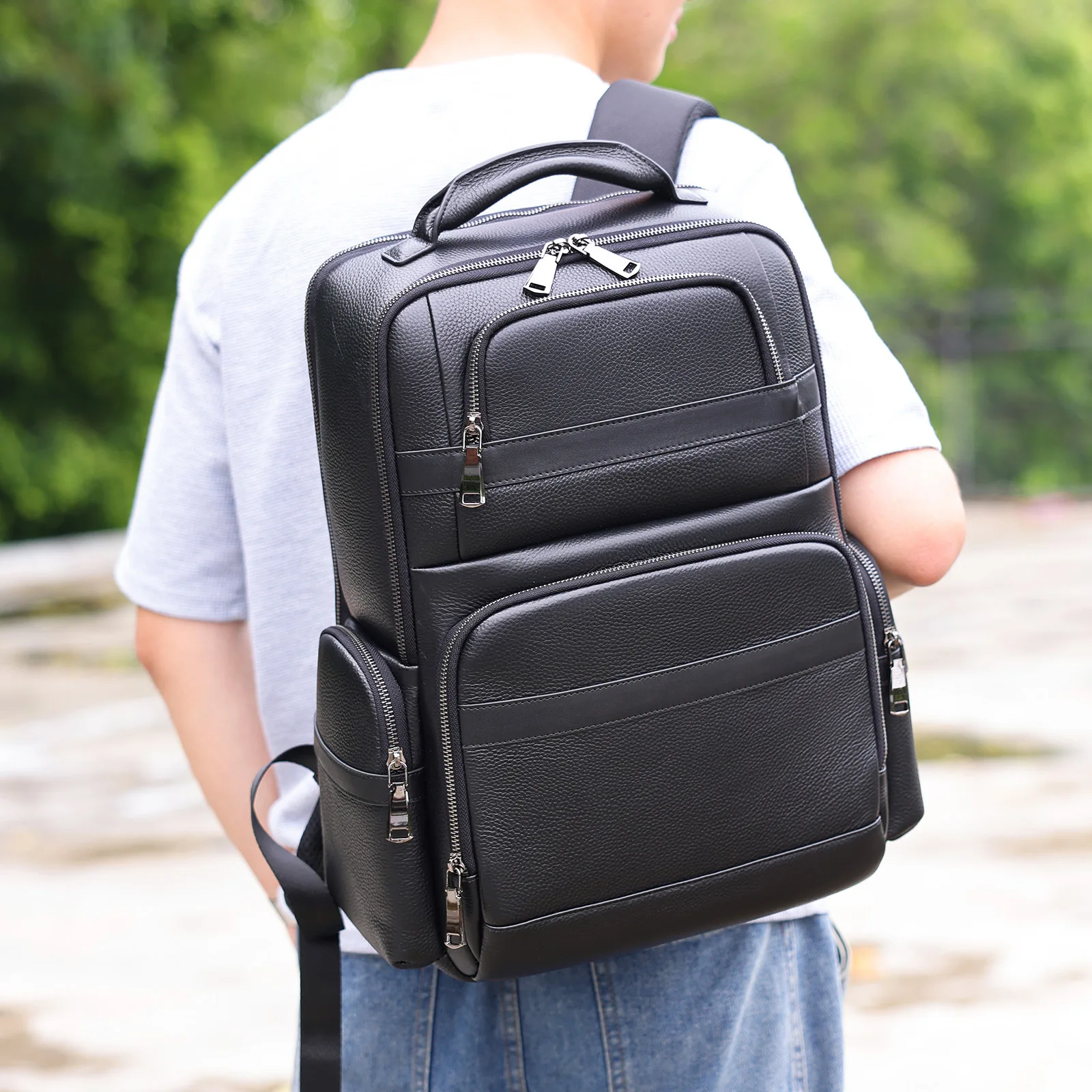 Vintage Crazy Horse Leather Backpack Large Capacity Travel & Laptop Bag for Men