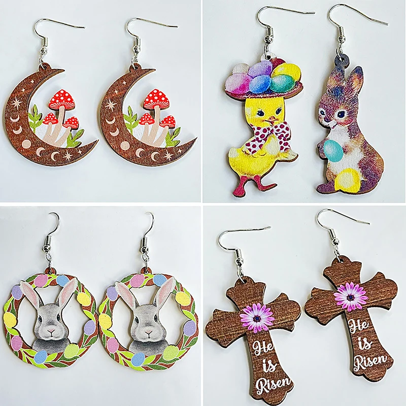 

Easter Moon Mushroom Earrings Cute Print Drop Dangle Earring Party Gifts Jewelry