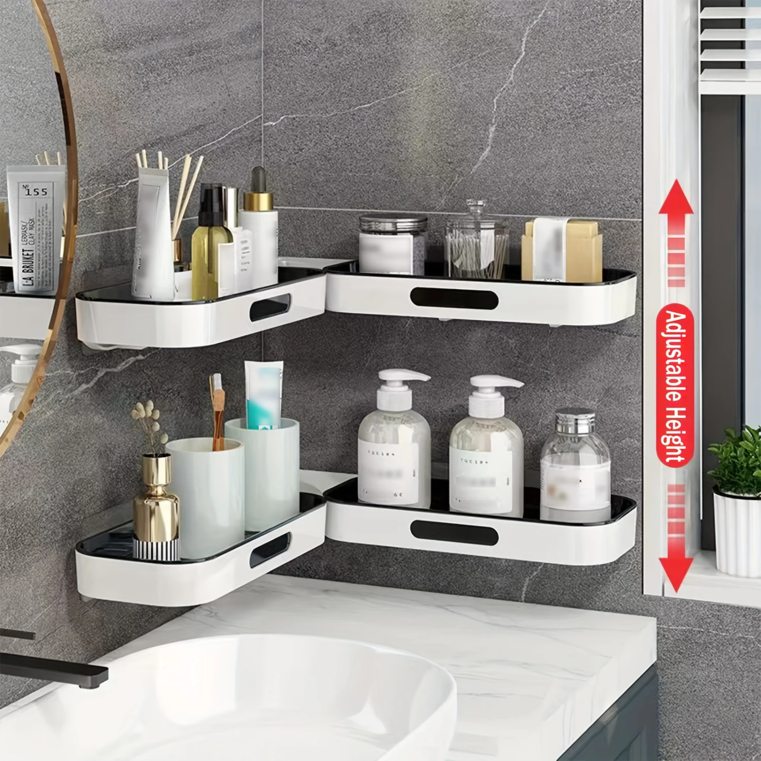 Shower Caddy Shelf and Bathroom Organizer Space Saver Set with Adhesive White Basket for Bathroom Accessories Organization