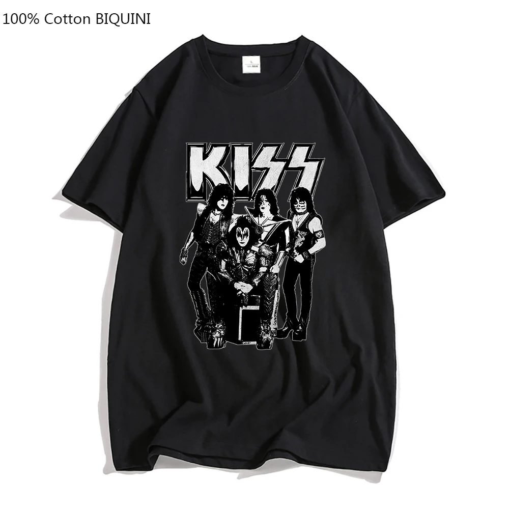 Maglietta 100% Cotone Maglietta Bacio Uomo/Donna Moda Maglietta Oversize Top Tees Estate Unisex Camiseta Heavy Metal Music Band Tees