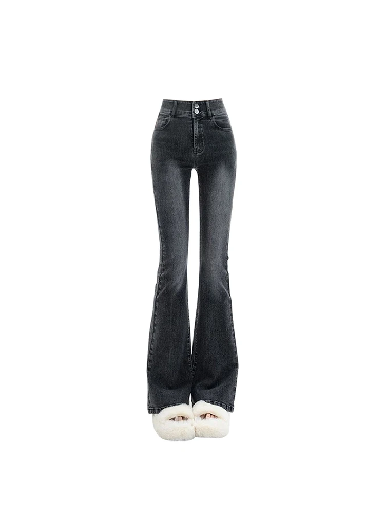 

Women's Vintage Grey High Waist Flare Jeans Baggy Denim Trouser Korean Y2k Streetwear 90s Aesthetic Wide Leg Pants 2023 Clothes