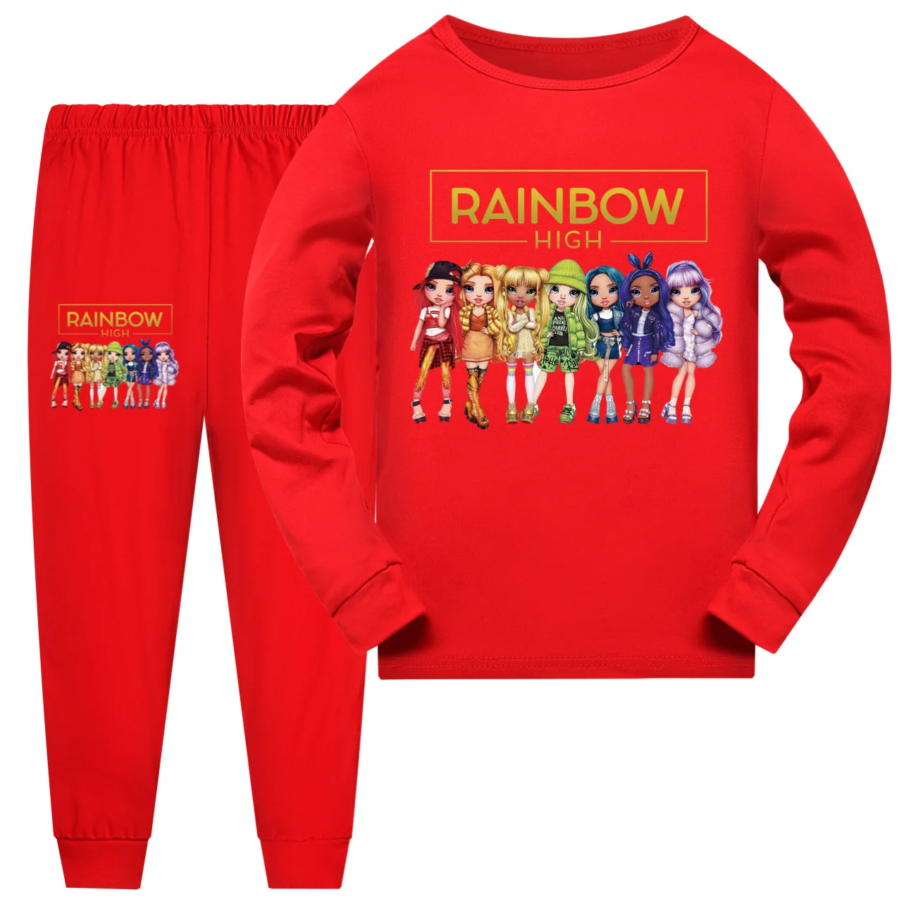 Kids Rainbow High Costume Cartoon Pyjama Baby Girls Long Sleeve T Shirt Pants 2pcs Sets Boys and Girls Casual Sleepwear homewear