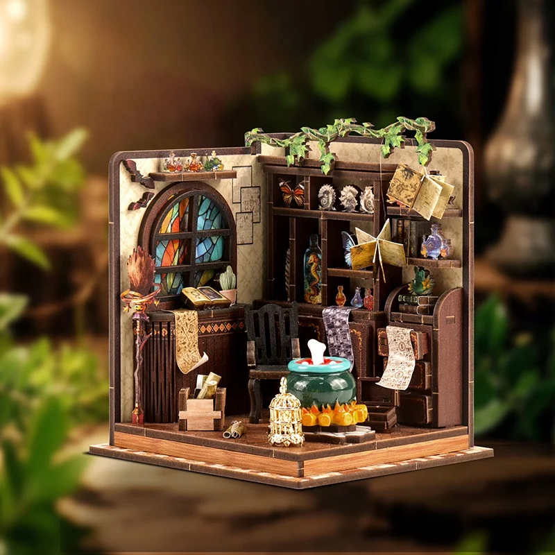 DIY Wooden Magic Potion Workshop Cottage Figurines Miniatures Kits Assembled Casa for Friends Birthday Gifts Home Decor Crafts