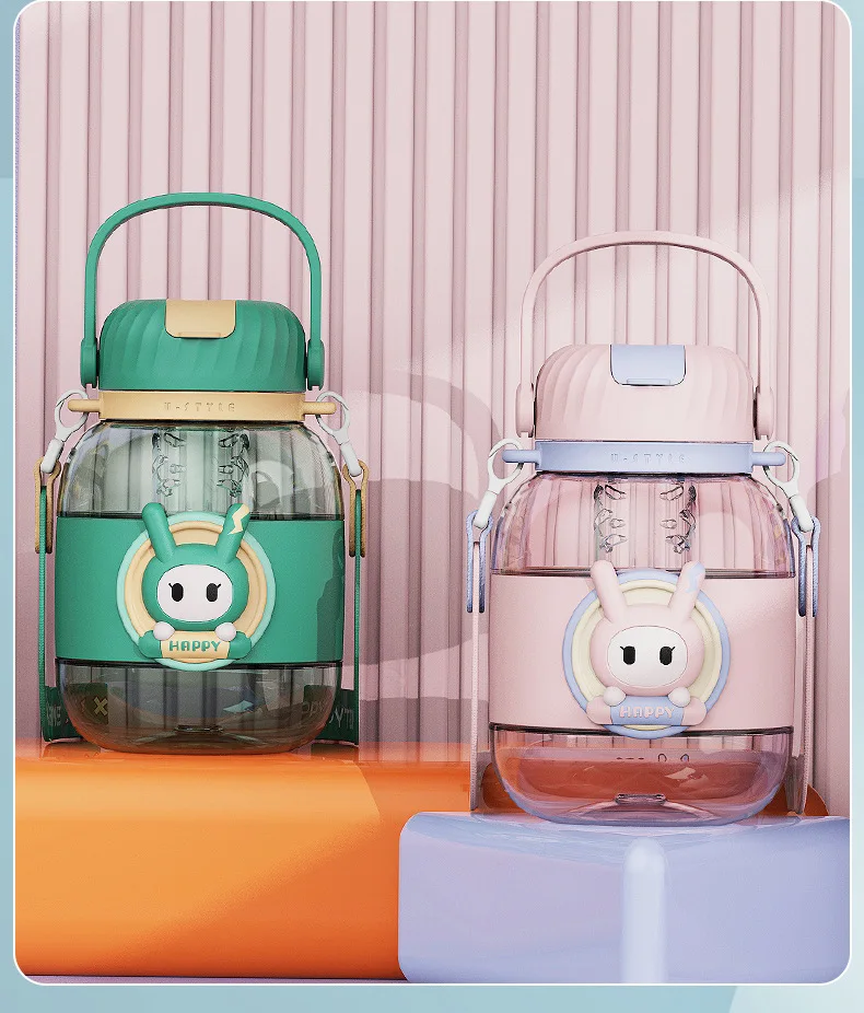 Kawaii Cute Student Children'S Water Cup Large Capacity Straw Plastic Cup Outdoor Sports Water Bottle Tons Water Bottle