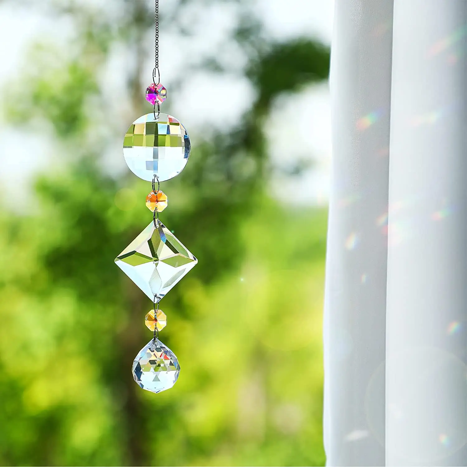 H & D – attrape-soleil suspendu en cristal à facettes, ornement de fenêtre,  prismes arc-en-ciel, lustre, pendentif en cristal pour décoration de