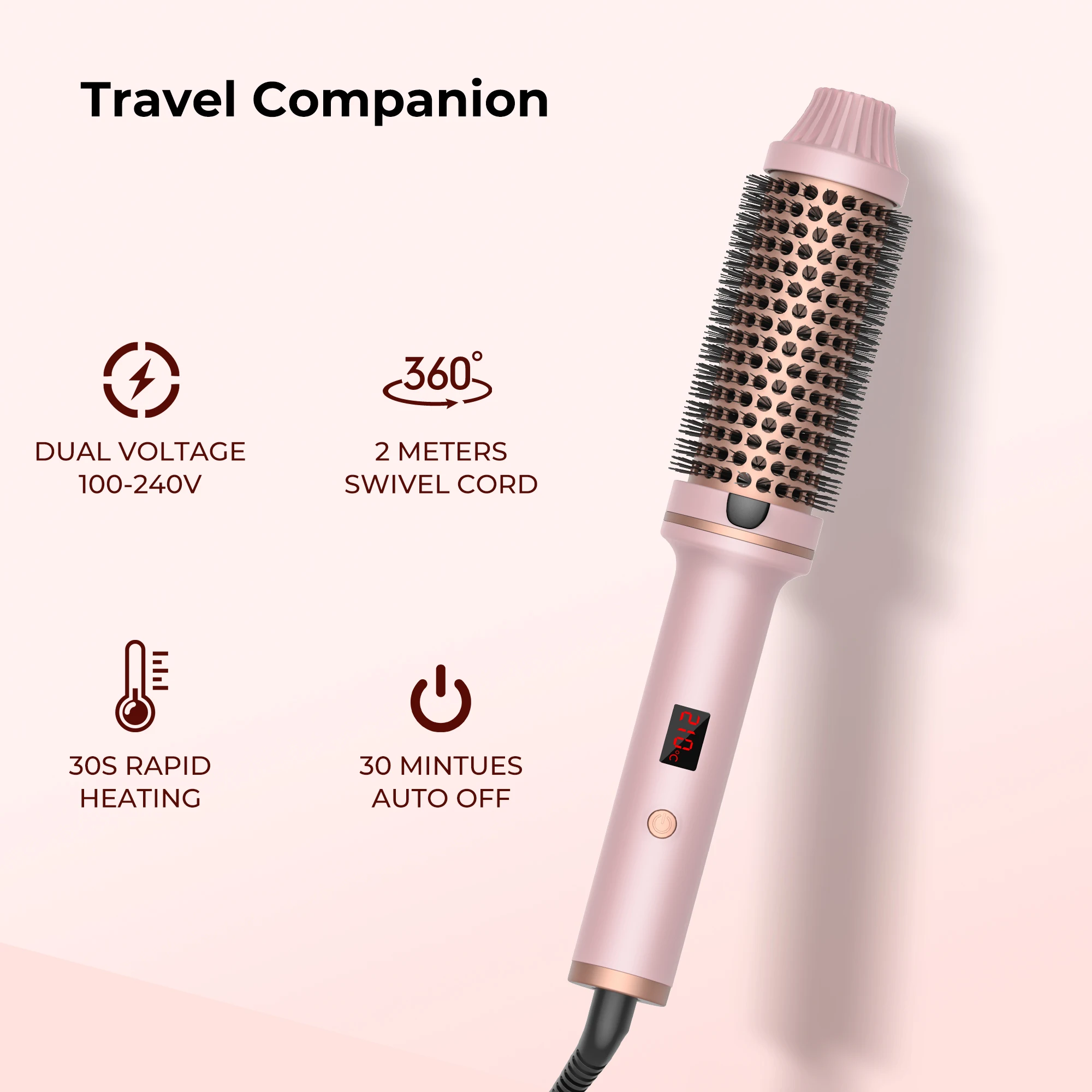 Curling Iron Brush PTC Heated Thermal Brush Ceramic Hair Curler Hot Brush Create Loose & Volume Curls Heating Hair Styling Brush 4