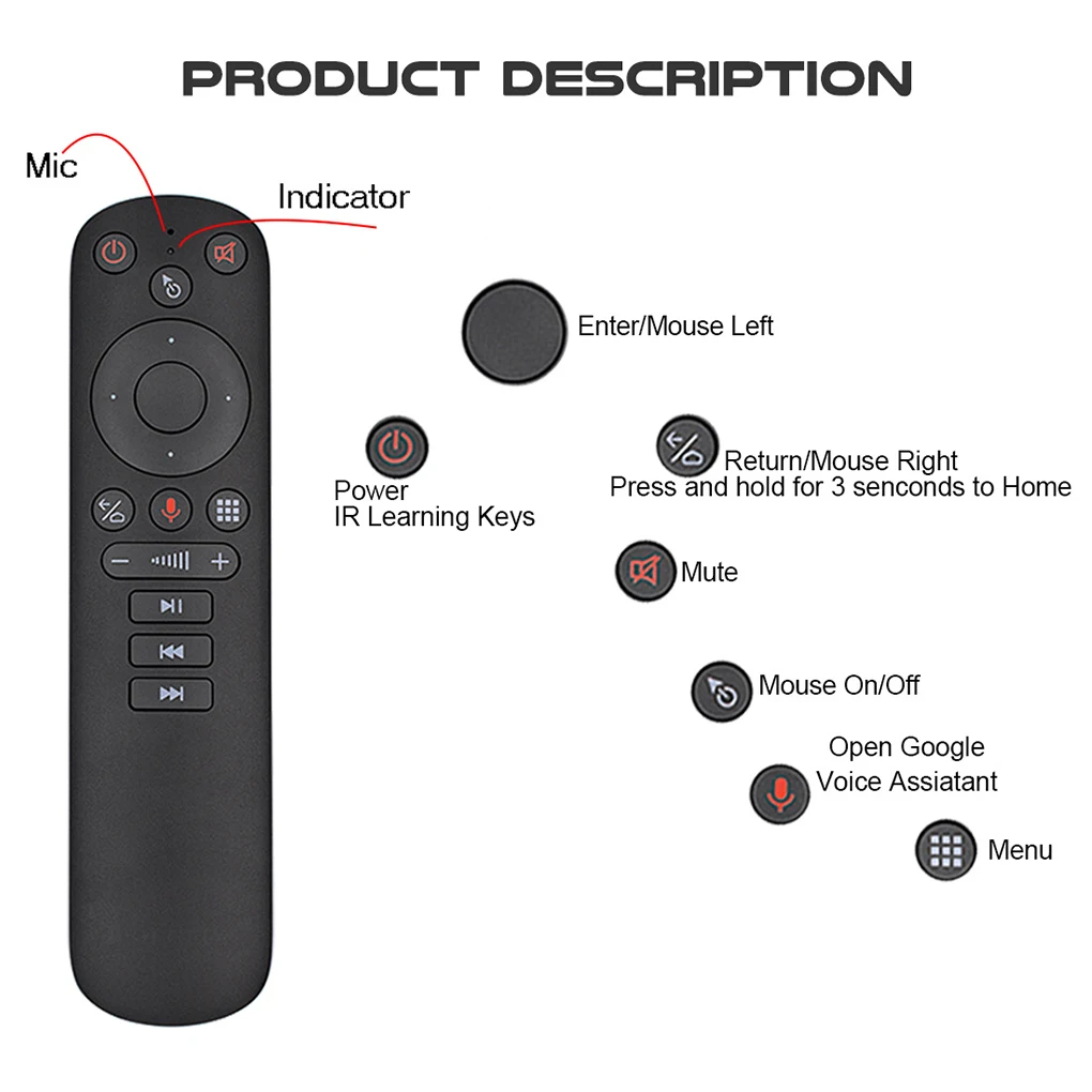 

Wireless Smart Voice Remote Control Office Hotel TV Box Tablet Gamepad Controller Replacement Modification Upgrade