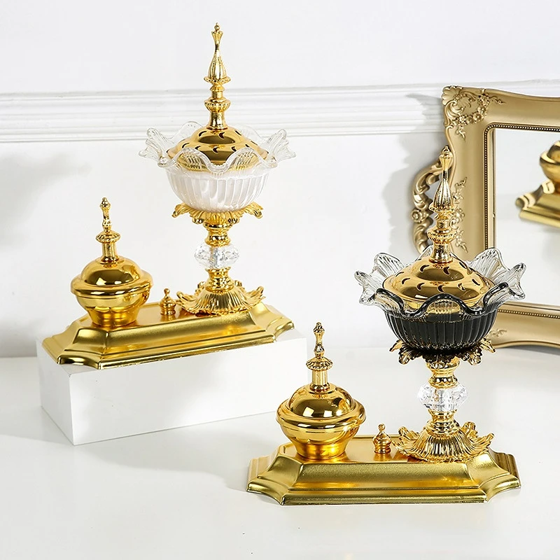 

Crystal Incense Burner Holders Arab Diffuser Bakhoor Oud Frankincense Cone Charcoal Ramadan Gift Home Decor for Yoga Spa Arom