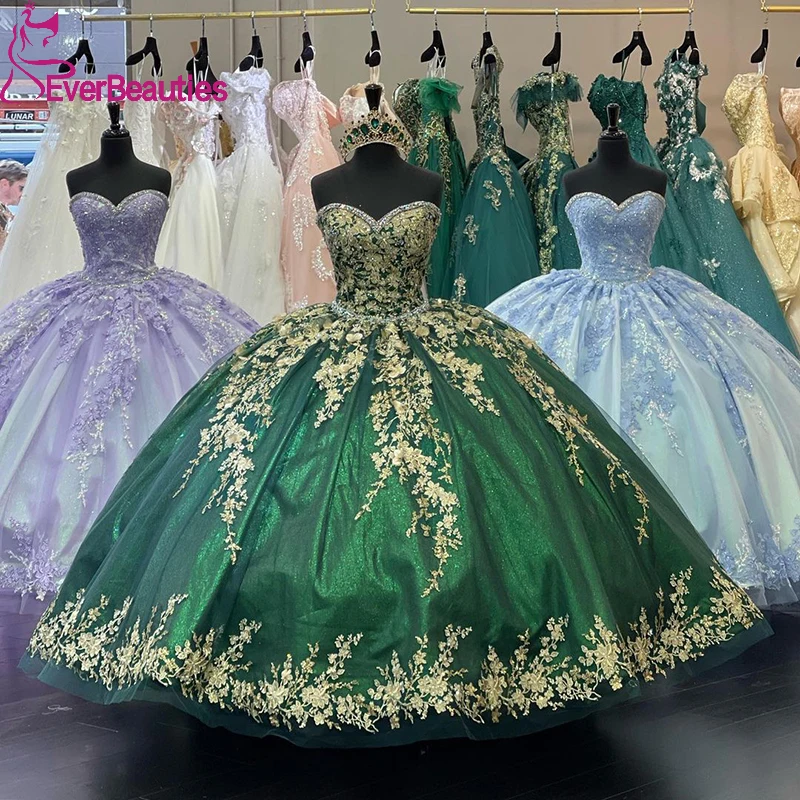 

Ball Gown Green Quinceanera Dresses Tulle Prom Dresses Robes De Bal Sweetheart Vestidos De Fiesta Vestido De 15 Años 2022