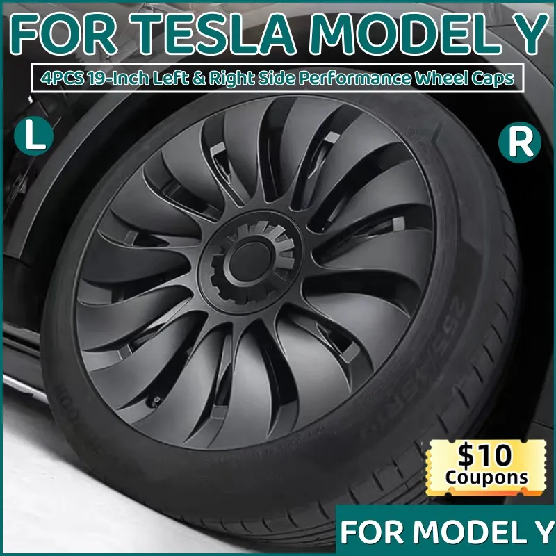 4 Stuks 19 Inch Naafdop Voor Tesla Model Y 2024 Prestatie Vervangende Wieldop Rechts & Linker Wielkap Full Velg Cover Accessorie