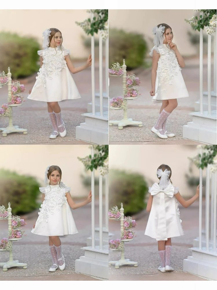 Girls White Birthday Princess Dress Children's Communion Dress Flower Girl Wedding Dress