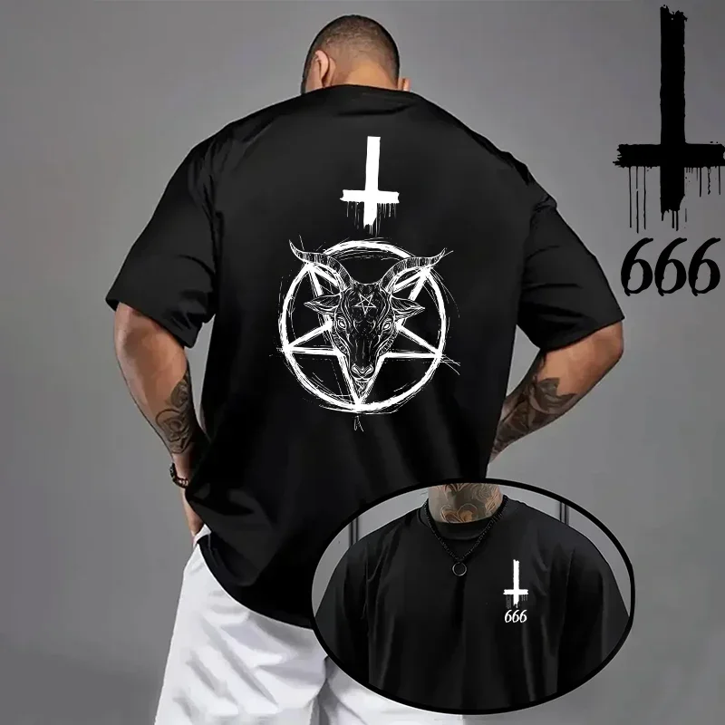 2026 Herren T-Shirt Frühling Sommer Alltagstaugliche Freizeitmode Kurzarm 8 Stile Satan Umgekehrtes Kreuz Druckmuster Oversize Tees