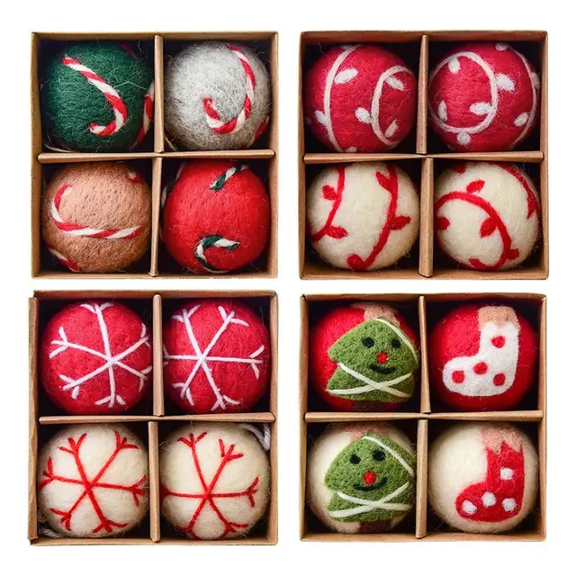 4PCS Christmas Snowflake Felt Balls 2024 Christmas Felt Ball Socks Xmas Tree Pendant Ornaments Festive Holiday Home Decorations 4